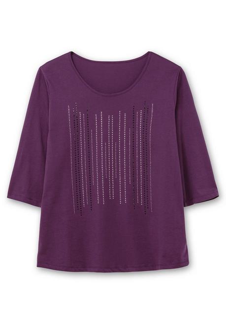 sheego 3/4-Arm-Shirt mit Glitzerstein-Applikation - traube sheego 50% Rabatt mit kostenlosem Versand