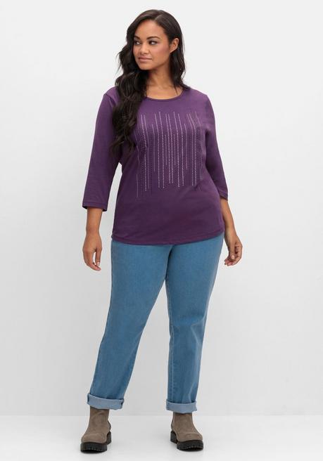 sheego 3/4-Arm-Shirt mit Glitzerstein-Applikation - traube sheego 50% Rabatt mit kostenlosem Versand