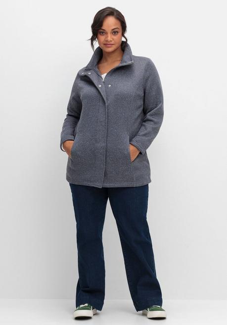 sheego Jacke aus meliertem Strickfleece - taubenblau sheego Clearance-Verkauf