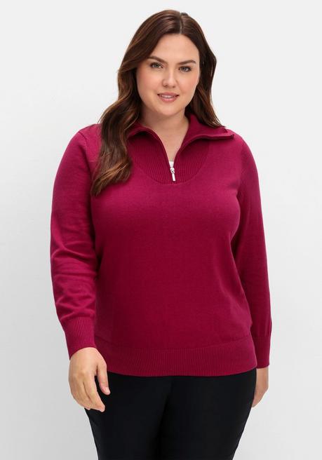 sheego Pullover mit Troyerkragen und Reißverschluss - weinrot sheego Speichern exportieren