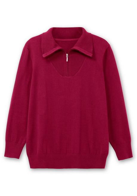 sheego Pullover mit Troyerkragen und Reißverschluss - weinrot sheego Speichern exportieren