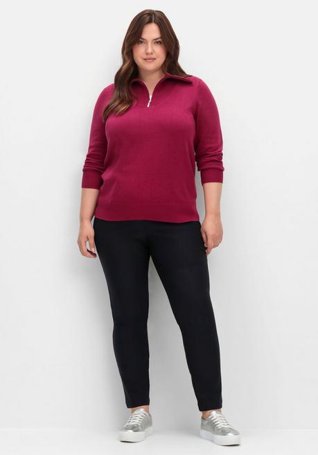 sheego Pullover mit Troyerkragen und Reißverschluss - weinrot sheego Speichern exportieren