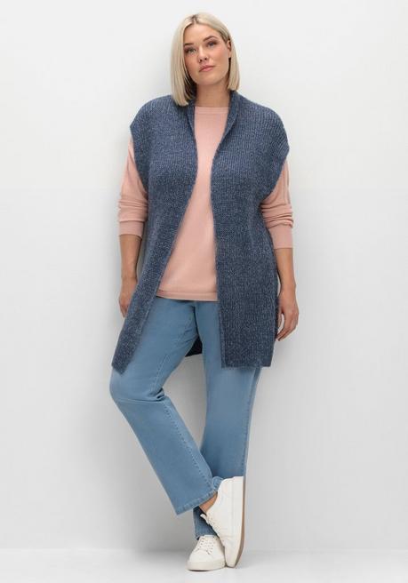 sheego Strickweste in offener Form und melierter Optik - rauchblau sheego zollfrei