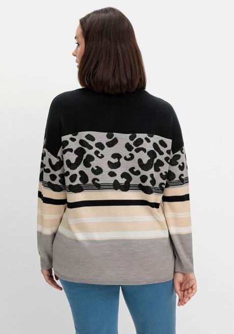 sheego Jacquard-Pullover im Mustermix, mit Animalprint - schwarz gemustert sheego Online