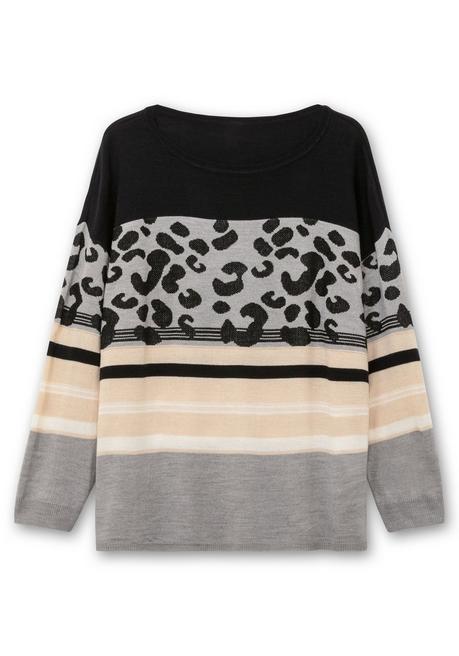 sheego Jacquard-Pullover im Mustermix, mit Animalprint - schwarz gemustert sheego Online