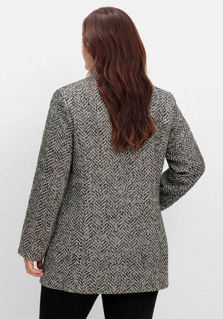 sheego Bouclé-Jacke mit Stehkragen, im Fischgrätmuster - schwarz-weiß sheego Auslauf