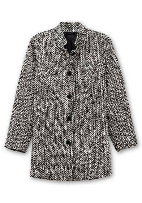 sheego Bouclé-Jacke mit Stehkragen, im Fischgrätmuster - schwarz-weiß sheego Auslauf
