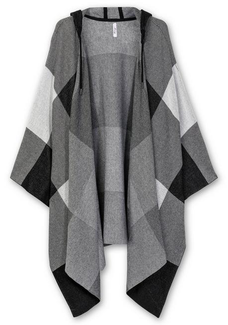 sheego Kariertes Poncho-Cape mit Kapuze, offene Form - schwarz-weiß sheego Kostenloser Versand