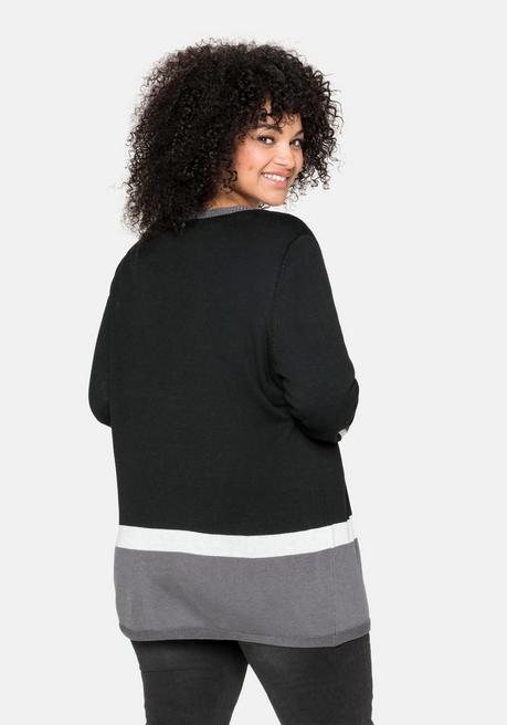 sheego Strickjacke im Colourblocking-Stil, in offener Form - schwarz sheego Günstig kaufen