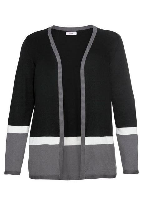 sheego Strickjacke im Colourblocking-Stil, in offener Form - schwarz sheego Günstig kaufen