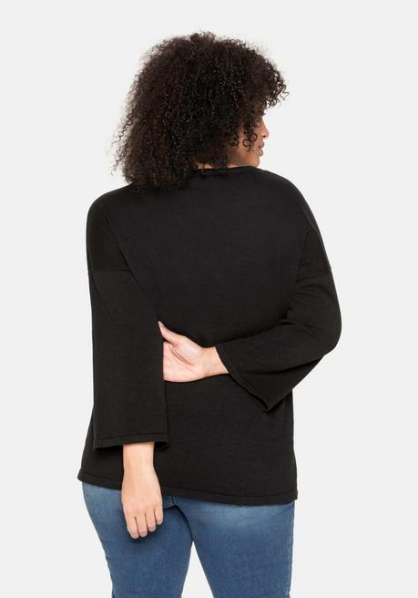 sheego Pullover mit 7/8-Trompetenärmeln, aus Flammgarn - schwarz sheego Großer Ausverkauf
