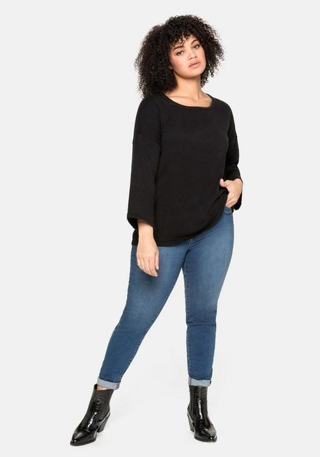 sheego Pullover mit 7/8-Trompetenärmeln, aus Flammgarn - schwarz sheego Großer Ausverkauf