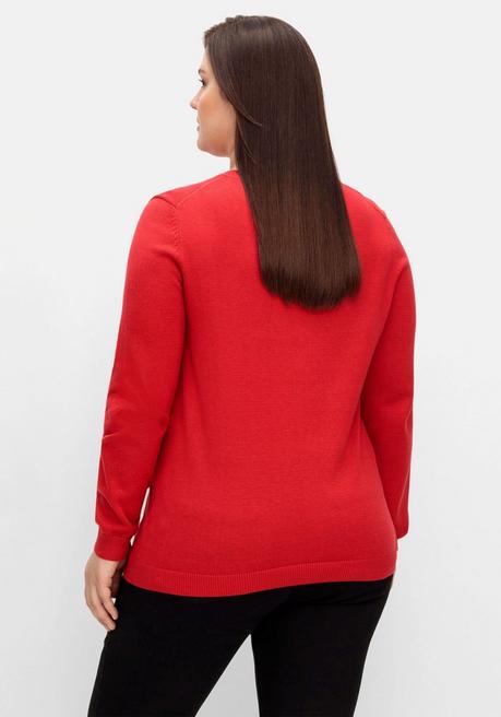sheego Pullover aus Feinstrick mit V-Ausschnitt - mohnrot sheego Saisonschlussverkauf
