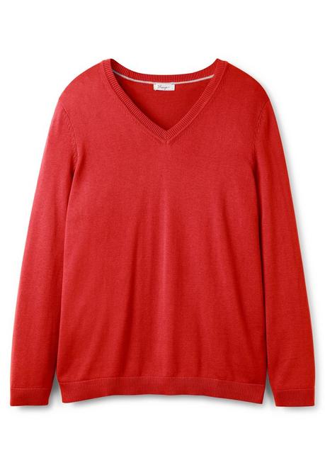 sheego Pullover aus Feinstrick mit V-Ausschnitt - mohnrot sheego Saisonschlussverkauf