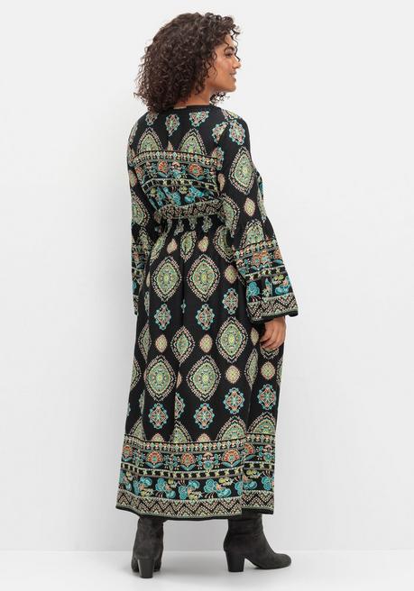 sheego by Joe Browns Maxikleid im Boho-Stil, mit Trompetenärmeln - schwarz gemustert sheego Weihnachtsangebot