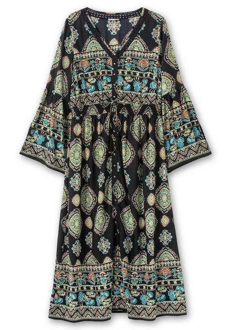 sheego by Joe Browns Maxikleid im Boho-Stil, mit Trompetenärmeln - schwarz gemustert sheego Weihnachtsangebot