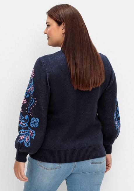sheego by Joe Browns Pullover mit floralem Jacquardmuster - blau sheego Vatertagsangebot