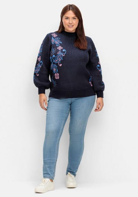 sheego by Joe Browns Pullover mit floralem Jacquardmuster - blau sheego Vatertagsangebot