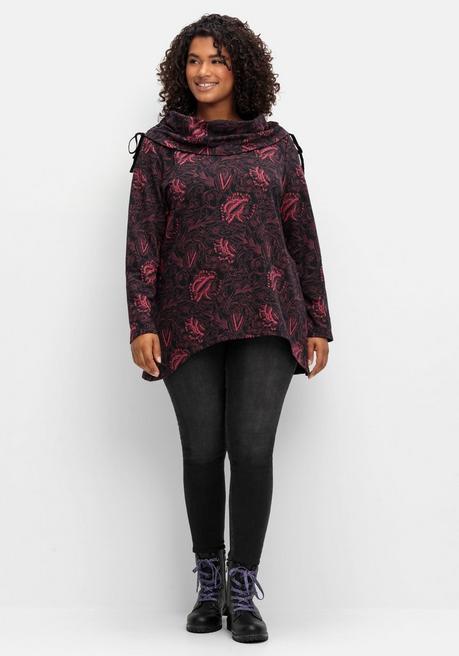 sheego by Joe Browns Sweatshirt in Longform mit weitem Kragen - beere gemustert sheego Lagerräumung