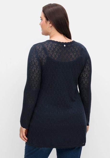 sheego Pullover aus Ajourstrick, in leichter A-Linie - nachtblau sheego Top Angebot