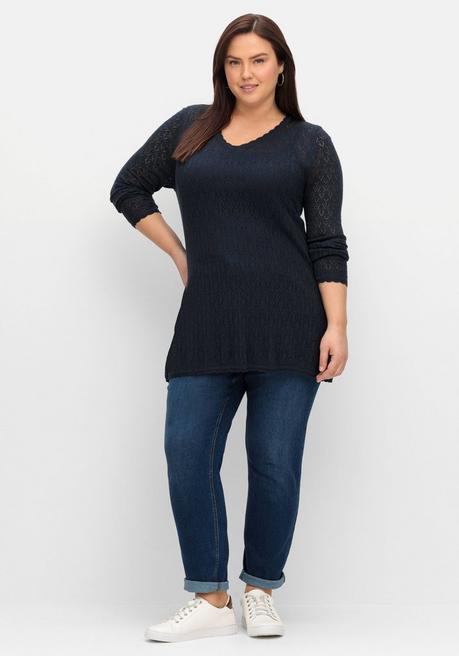 sheego Pullover aus Ajourstrick, in leichter A-Linie - nachtblau sheego Top Angebot