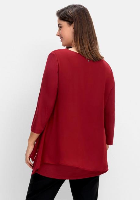 sheego Blusenshirt mit Chiffon, doppellagig - rubinrot sheego Zeitlich begrenztes Angebot