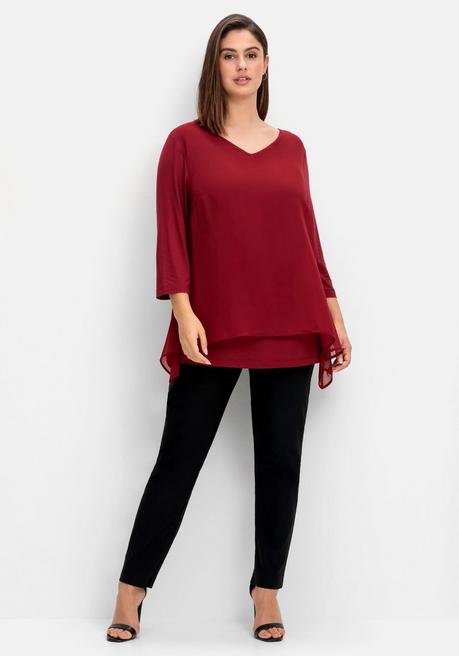 sheego Blusenshirt mit Chiffon, doppellagig - rubinrot sheego Zeitlich begrenztes Angebot
