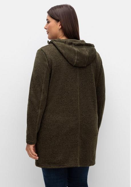 sheego Fleecejacke mit Kapuze, in Melange-Optik - dunkeloliv meliert sheego Exklusive Angebote
