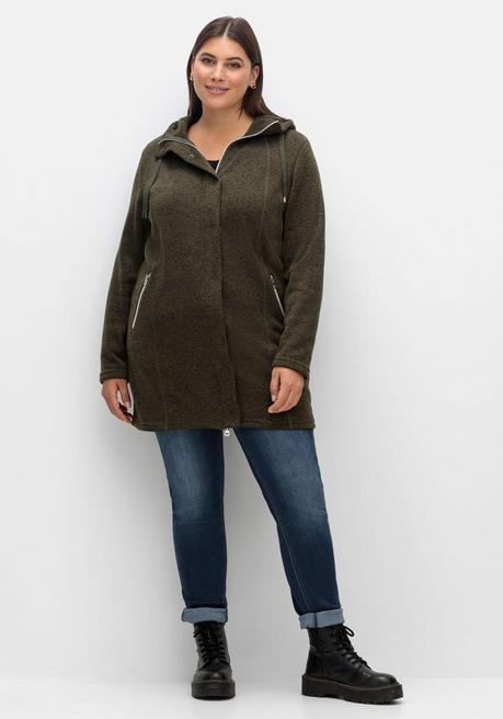 sheego Fleecejacke mit Kapuze, in Melange-Optik - dunkeloliv meliert sheego Exklusive Angebote