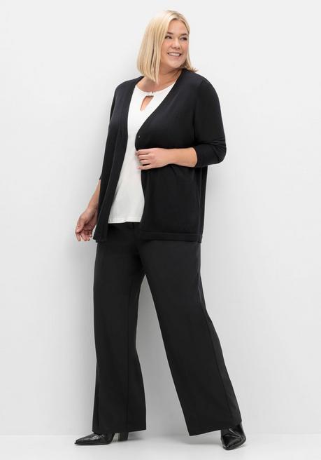 sheego Leichte Feinstrickjacke mit 1-Knopf-Verschluss - schwarz sheego Saisonale Angebote