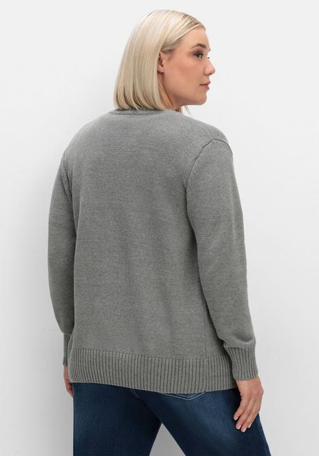 sheego Strickjacke mit V-Ausschnitt und Knöpfen, tailliert - grau sheego Kauf eins, bekomm eins gratis