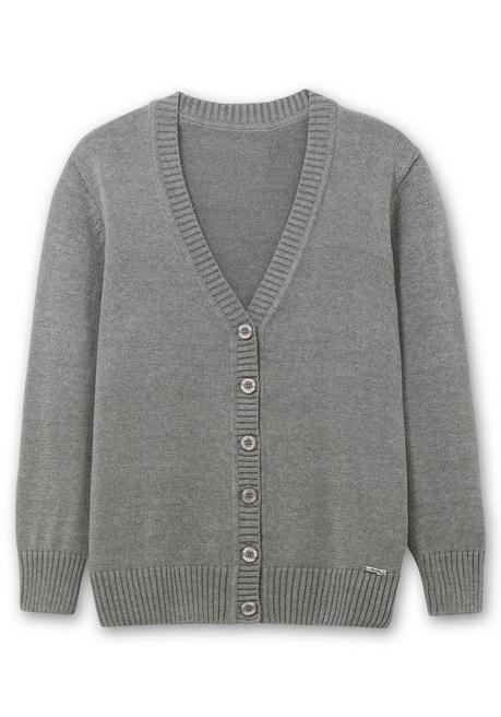 sheego Strickjacke mit V-Ausschnitt und Knöpfen, tailliert - grau sheego Kauf eins, bekomm eins gratis