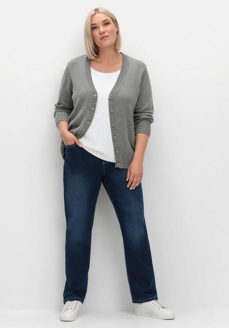 sheego Strickjacke mit V-Ausschnitt und Knöpfen, tailliert - grau sheego Kauf eins, bekomm eins gratis