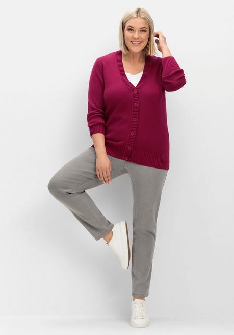 sheego Strickjacke mit V-Ausschnitt und Knöpfen, tailliert - fuchsia sheego Tägliche Deals