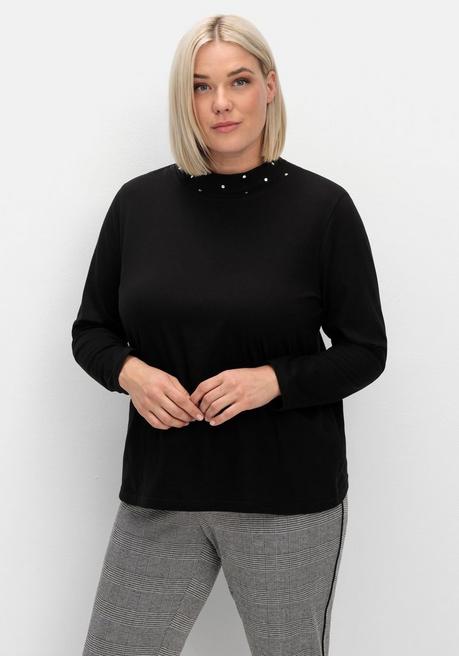 sheego Langarmshirt mit Stehkragen und Glitzerdetails - schwarz sheego Wochenangebot