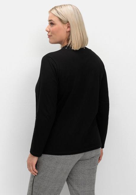 sheego Langarmshirt mit Stehkragen und Glitzerdetails - schwarz sheego Wochenangebot