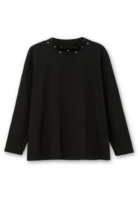sheego Langarmshirt mit Stehkragen und Glitzerdetails - schwarz sheego Wochenangebot