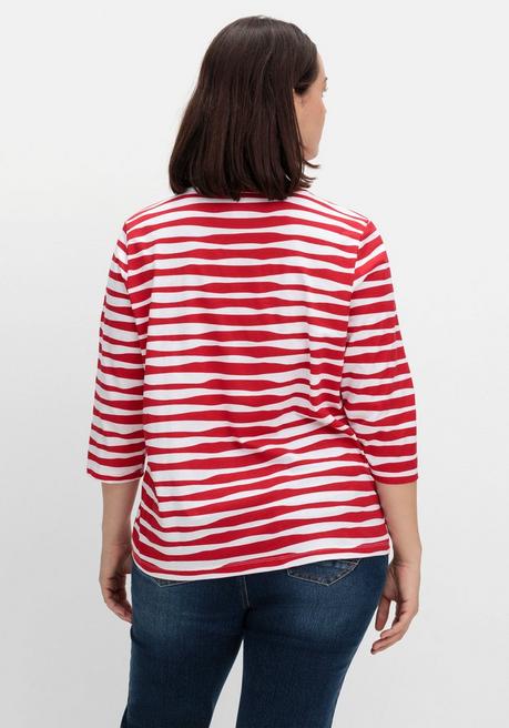 sheego Shirt mit welligen Streifen und 3/4-Ärmeln - rot gestreift sheego Kostenlose Rückgabe