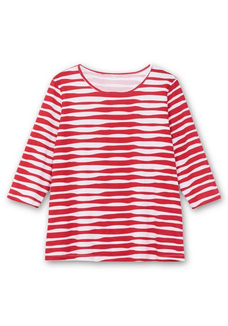 sheego Shirt mit welligen Streifen und 3/4-Ärmeln - rot gestreift sheego Kostenlose Rückgabe