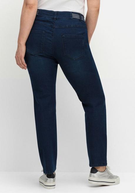 sheego Schmale Jeans mit Glitzer-Zierband am Bund - blue Denim sheego Neueste Stile