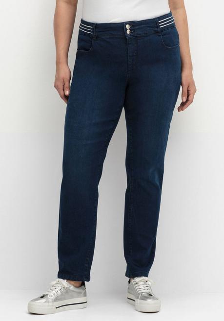 sheego Schmale Jeans mit Glitzer-Zierband am Bund - blue Denim sheego Neueste Stile