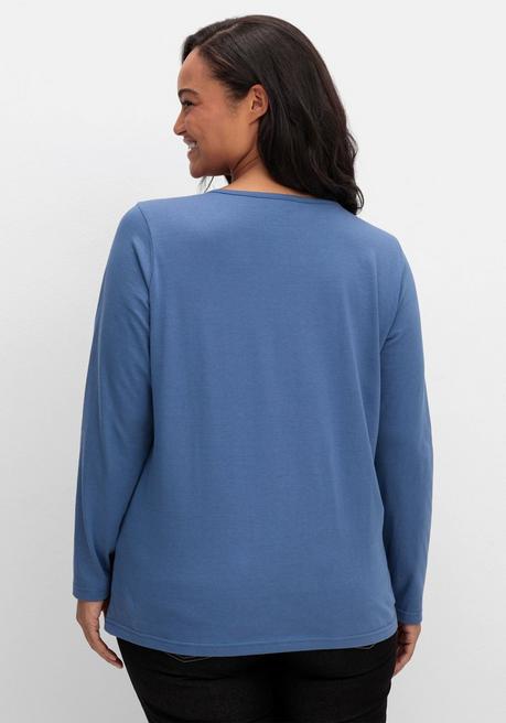 sheego Langarmshirt mit Rundhalsausschnitt, aus Baumwolle - jeansblau sheego Letzte 2 Tage