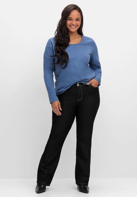 sheego Langarmshirt mit Rundhalsausschnitt, aus Baumwolle - jeansblau sheego Letzte 2 Tage