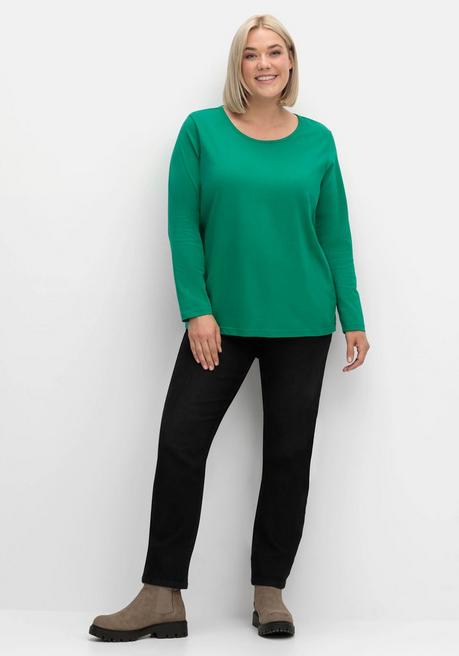 sheego Langarmshirt mit Rundhalsausschnitt, aus Baumwolle - grün sheego Letzter Tag