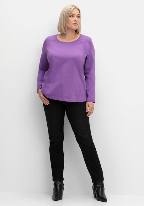 sheego Langarmshirt mit Rundhalsausschnitt, aus Baumwolle - lila sheego Zeitbegrenzte Promotion