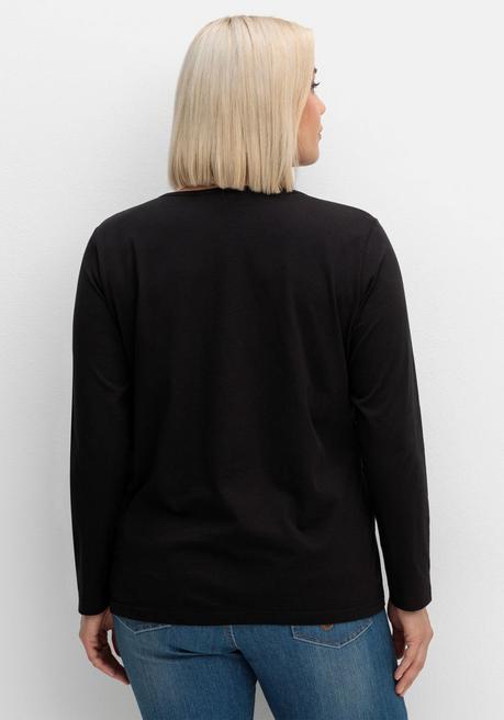 sheego Langarmshirt mit Rundhalsausschnitt, aus Baumwolle - schwarz sheego Bis zu 50% Rabatt