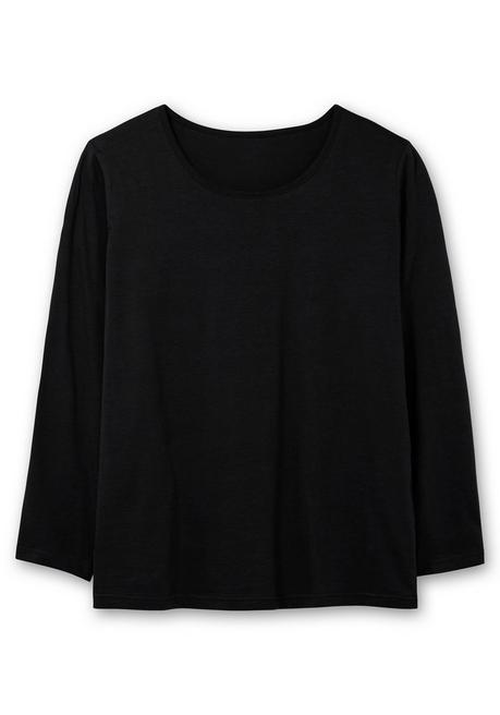 sheego Langarmshirt mit Rundhalsausschnitt, aus Baumwolle - schwarz sheego Bis zu 50% Rabatt
