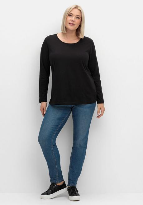 sheego Langarmshirt mit Rundhalsausschnitt, aus Baumwolle - schwarz sheego Bis zu 50% Rabatt