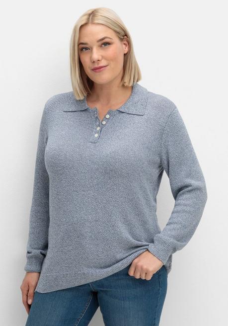 sheego Pullover mit Polokragen, in melierter Optik - rauchblau sheego Bis zu 60% Rabatt