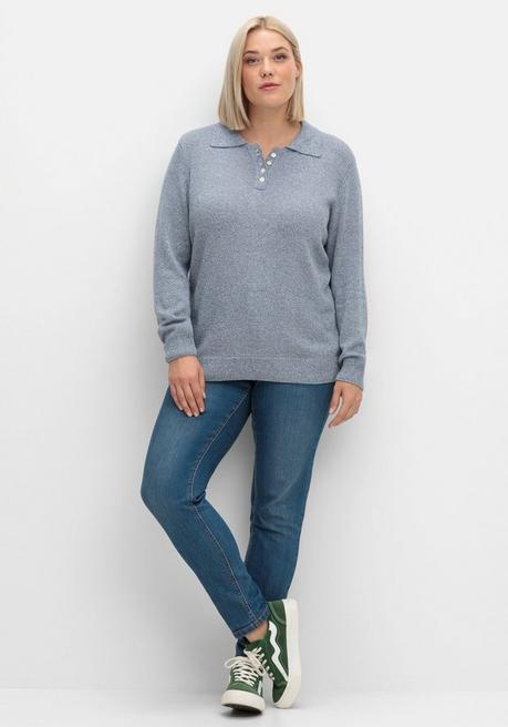 sheego Pullover mit Polokragen, in melierter Optik - rauchblau sheego Bis zu 60% Rabatt